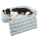 GGIB Dog Couch Cover Calming Plush Dog Bed Mat for Furniture Sofa Protector Washable Removable Cover for Large Medium Small Dogs and Cats Grey L
