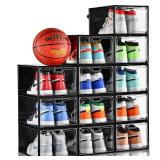 INSTY 12 Pack Large Shoe Storage Box, Clear Shoe Storage Organizer with Magnetic Door, Stackable,Shoe Containers For Display Sneakers, Easy Assembly, Fit up to US Size 12, Transparent