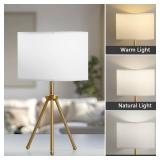 LIMIXI Tripod Table Lamp Set of 2, 3-Color Dimmable Gold Nightstand Lamp for Livingroom/Bedroom/Entryway and Other Rooms, Led Bulb Included