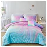 Helloosuu Pink Twin Bedding Sets,7PCS Girls Comforter Sets,Pink Comforter,Girls Bed Sets Twin,Bed in a Bag with Flat Sheet and Fitted Sheet,Pillowcases,Cushions for Kids