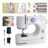 Stoigeld Sewing Machine for Beginners with 20 Pcs Fabric and 32 Pcs Sewing Threads Kit,Portable Sewing Machine with 12 Built-in Stitches,2 Speed(High-Low Speeds) - White Blue