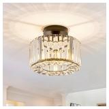 BUXVRCS Crystal Ceiling Light Fixture - Semi Flush Mount Ceiling Light Modern Chandelier Hallway Light Fixtures Ceiling Flush Mount Light Fixtures for Kitchen Bedroom Bathroom Entryway (Black)