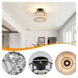 BUXVRCS Crystal Ceiling Light Fixture - Semi Flush Mount Ceiling Light Modern Chandelier Hallway Light Fixtures Ceiling Flush Mount Light Fixtures for Kitchen Bedroom Bathroom Entryway (Black)
