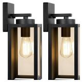 Outdoor Wall Light Fixtures, Exterior Waterproof Wall Lanterns, Porch Sconces Lighting with E26 Sockets & Glass Shades, Modern Matte Black Outside Lights for Patio Front Door Entryway Garage, 2-Pack