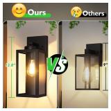 Outdoor Wall Light Fixtures, Exterior Waterproof Wall Lanterns, Porch Sconces Lighting with E26 Sockets & Glass Shades, Modern Matte Black Outside Lights for Patio Front Door Entryway Garage, 2-Pack