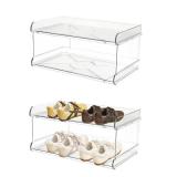 BRIUNN 2 Tiers Acrylic Kids Shoe Rack,Shoe Organizer Storage for Shoe and Boot,Clear Shoes Shelf for Closet,Shoe Organizer for Entryway,for Hallway,Small Spaces,Garage,Closet