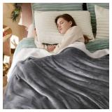 Bedsure GentleSoft Sherpa Fleece Blankets Queen Size for Bed - Thick and Warm Throw for Women and Men, Soft Fuzzy Plush Queen Blanket for Winter, Grey, 90x90 Inches
