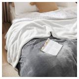 Bedsure GentleSoft Sherpa Fleece Blankets Queen Size for Bed - Thick and Warm Throw for Women and Men, Soft Fuzzy Plush Queen Blanket for Winter, Grey, 90x90 Inches