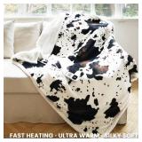 blunique Cow Print Heated Throw Blanket Electric Blanket-Heating Blanket Throw with 10 Heat Levels & 10 Hours Auto Off, Cozy Soft Fleece Sherpa, Washable, 50 x 60 Inches Cow Print White