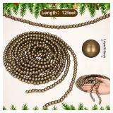WILLBOND 16 Feet Christmas Wood Bead Garland Wooden Bead Garland for Christmas Tree Holiday Decoration(Bronze Gold)