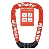 NDakter Bike Lock, 5 Digit Combination Heavy Duty Anti Theft Bicycle Chain Lock, 2.62/3.2/4.27/5/6Ft Long, High Security Resettable, Suitable for Bike, Scooter, Door, Gate, Fence-4/6mm Thick LOCKED