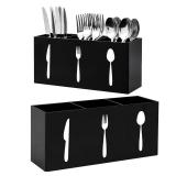 Allhercom Plastic Utensil Holder, Knife Fork and Spoon Holder Silverware Caddy, Acrylic Kitchen Cutlery Storage Box, Flatware Organizer for Countertop, Indoor Outdoor Party Tableware Holder (Black)