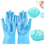 IDQQUQQ 2PCS Dog Washing Gloves and Dog Shampoo Brush, Dog Bath Brush That can add Dog Shampoo, Dog Bath Supplies Dog and Cat Bath Set