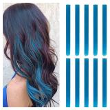 20 Inch Colored Hair Extensions Party Highlights Straight Colorful Clip In Hair Extensions Synthetic Rainbow Hairpieces for Girls Kids Gift( Navy Blue)