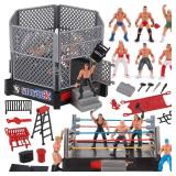 Liberty Imports Ultimate 32-Piece Wrestling Miniature Toys for Kids Pretend Play, Wrestler Figures with 2 Rings & Realistic Accessories for Boys and Girls, Great for Cake Toppers, Parties