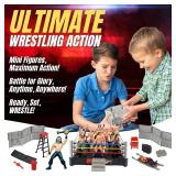 Liberty Imports Ultimate 32-Piece Wrestling Miniature Toys for Kids Pretend Play, Wrestler Figures with 2 Rings & Realistic Accessories for Boys and Girls, Great for Cake Toppers, Parties