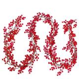 Lulu Home Red Berry Garland, 8.9FT Flexible Artificial Christmas Holly Berry Vine, Winter Berry Garland for Mantle Xmas Tree Window Door Hanging Indoor Outdoor Holiday Decoration (1)