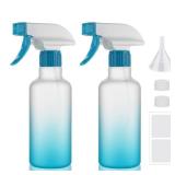 Hethyo Plastic Spray Bottles 12oz 2 Pack Adjustable Mist/Stream Spraying Heavy Duty Square Water Spray Bottles for Hair, Cleaning Solutions, Plants, Essential Oils (Blue)