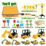Billeeit Sand Construction Kit with Big Foldable Sandbox and 2.2lbs Moldable Sensory Play Sand, Truck Toys Including Castle Molds and Other Accessories - 36Pc Set for Kids 3+