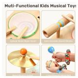 WINGYZ 11-in-1 Kids Drum Set Montessori Baby Musical Toys & Wooden Musical Instruments for Toddlers 1-3, Music Table with Bongo Drums, Cymbals, Maracas & Wrist Bells for Early Rhythm Play