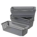 Doryh Long Plastic Basket Trays, Slim Pencil Organizer Grey, 6-Pack