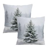 Wnoesat Winter Pillow Covers 18x18 Set of 2 Christmas Pine Tree Decorative Outdoor Throw Pillow Cases Rustic Natural Forest Snowflake Farmhouse Holiday Cushion Case for Home Couch Sofa