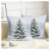 Wnoesat Winter Pillow Covers 18x18 Set of 2 Christmas Pine Tree Decorative Outdoor Throw Pillow Cases Rustic Natural Forest Snowflake Farmhouse Holiday Cushion Case for Home Couch Sofa
