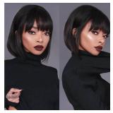 YOUNIGA Black Bob Wig With Bangs 12 Inch Short Bob wig for Women Short Bob Wigs Synthetic Fiber Bob Wigs and Halloween Cosplay Wig for Daily Life Colorful Wigs With One Cap (Nature Black)