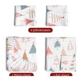 Queen Christmas Tree Sheet Set - Holiday Xmas Pattern Bedding Set - Deep Pockets - Snug Fit - 4 Piece - Wrinkle Free & Easy Care - Comfy Festive Winter - Holiday Sheets for Women, Men, Kids & Teens