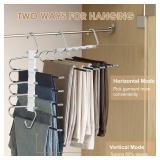 Loretoy 2 Pack Pants Hangers Space Saving, Anti-Slip Multi-Functional Pants Rack, Thickened Stainless Steel Tube with 10 Metal Clips, Two Hanging Modes Suitable for Jeans Trousers Skirts Scarf-White