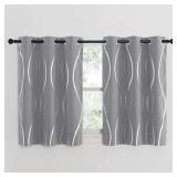NICETOWN Kitchen Blackout Curtain Panels, Silver Grey, Set of 2, 42 by 40, Window Treatment Thermal Insulated Solid Grommet Blackout Wave Line Foil Print Design Curtains for Kitchen, Cafe, Loft