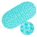WELTRXE Pebbles Bath Mat Oval Non-Slip Bathtub Mat with Suction Cups, Drain Holes for Bathroom Showers, Tub, Machine Washable, BPA, Latex Free Safe Shower Mats, 27 x 14 Inch, Teal