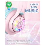 iClever Cat Ear Kids Bluetooth Headphones, LED Lights Up, 74/85dBA Safe Volume Limited, 50H Playtime,Bluetooth 5.2, USB C, Kids Headphones Wireless for Travel iPad Tablet, Meow Macaron Pink