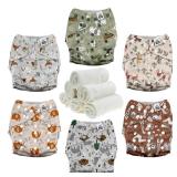 Mama Koala 3.0 Cloth Diapers for Babies with AWJ Lining, 6 Pack with 6 Natural Cloth Diaper Inserts - Reusable and Washable Pocket Diapers (Animals in The Forest)
