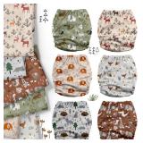 Mama Koala 3.0 Cloth Diapers for Babies with AWJ Lining, 6 Pack with 6 Natural Cloth Diaper Inserts - Reusable and Washable Pocket Diapers (Animals in The Forest)