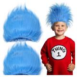BlissfulTie 2 Pack Blue Fluffy Costume Wig - Funky Crazy Hair Hat Thing Costume Wig for Reading Week, Halloween, and Theme Parties