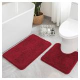 MIULEE Christmas Red Bathroom Rugs Sets 2 Piece with Non-Slip Rubber Backing - Thick Absorbent Bath Mat and U-Shaped Toilet Rug, Ideal for Bathroom Floor and Tub, 20x30 + 20