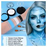 White Black & Light Blue Face Body Paint for Halloween Sally & Corpse Bride Makeup, Non-Toxic Face Painting Kit with Brushes for Kids Adults Smurf Avatar Mermaid & Demon Costume Cosplay SFX Make Up