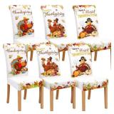 6 Pcs Thanksgiving Maple Chair Covers Fall Vintage Dining Chair Slipcovers Thanksgiving Seat Covers Autumn Pumpkin Turkey Stretch Removable Washable Dining Protector for Party Kitchen Farmhouse