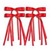 Ayesha Red Hair Bows Clips Coquette Ribbon Bowknot with Long Tail Princess Hair Bows French Barrettes Hair Accessories for Women Girls 4pcs (red)