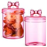 Meanplan 2 Pack Glass Candy Jar Storage Containers with Airtight Lid 30 oz Cute Food Storage Organizers for Hot Cocoa Bar Supplies, Overnight Oats,Kitchen Cookies,Coffee Beans,Dry Goods,Tea(Pink Bow)