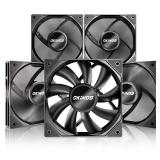 Okinos, 5 Pack, 120mm PWM Case Fans 4-Pin Silent PC Fans, 1500 RPM High Airflow 67CFM, Low-Noise 28 dBA, Quiet Stealth Mode, Anti-Shock Pads, PWM Sharing w/ 1-to-3 Splitter Cable, Hurricane Series