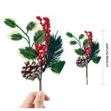 WILLBOND Bulk Pcs Christmas Picks and Spray Christmas Greenery Stems Tree Red Berry Pine Picks Artificial Faux Berry Branches Poinsettia Holly Pine Flower Pick Stem Pinecones for Crafts Party Home Dec