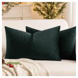 MIULEE Pack of 2 Velvet Soft Solid Christmas Decorative Lumbar Rectangle Throw Pillow Covers Cushion Case Home Decor for Couch Sofa Bedroom Car 12x20 Inch Army Green