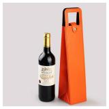 MINIDUO Wine Tote Carrier Bag, Single Bottle Wine Leather Wine bag with Handles,Reusable,Orange