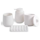 Agyiuns Ceramic Bathroom Accessories Set, Lotion Soap Dispenser and Toothbrush Holder Set, Soap Dish, Apothecary Jars,4 Pieces for Home Modern Bathroom Decor Vanity Countertop(White Set - Liquid)
