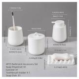 Agyiuns Ceramic Bathroom Accessories Set, Lotion Soap Dispenser and Toothbrush Holder Set, Soap Dish, Apothecary Jars,4 Pieces for Home Modern Bathroom Decor Vanity Countertop(White Set - Liquid)