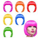 KUUQA 6 Pieces Party Wigs Set, Neon Short Bob Wig Pack Costume Colorful Cosplay Wig Daily Party Hairpieces for Bachelorette Neon Party Favors, Halloween and Decorations
