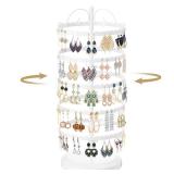 LASZOLA 5 Tier White Earring Holder Organizer Tree Women Display Storage for Stud and Hoop, Large Cool Rotating Clip Stand for Pierced and Dangle Earring, Vertical Metal Tower Carousel with 400 Holes