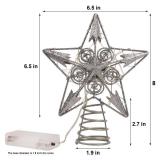 Juegoal Star Tree Topper with 20 LED Lights, Metal Silver Lighted Treetop Ornaments, Battery Powered Light Up Christmas Tree Decorations, 6.5 x 6.5 Inches
